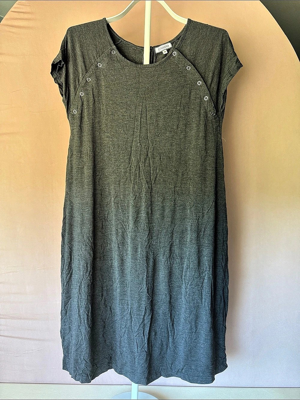 GINKANA Grey Cotton Snap-Front and Back Maternity Nursing Hospital Gown Size Med